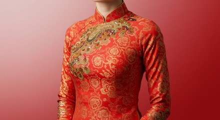 Obraz premium Close-up of traditional Vietnamese ao dai clothing with flowing fabric