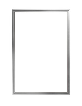 Silver metallic picture frame on transparent background isolating white copy space