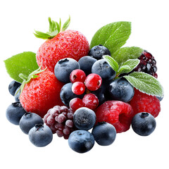 Frozen mixed berries assortment on black background for healthy eating concept