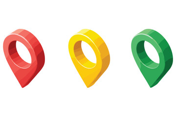 variety of isometric map location pins for navigation design, featuring colorful 3D markers in minimal style