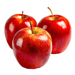 Three fresh red apples on a stark black background creating a striking composition