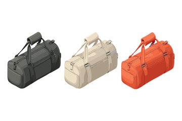 Naklejka premium variety of isometric hard shell camera bags for travel and photo gear design, featuring colorful protective cases in flat 3D style
