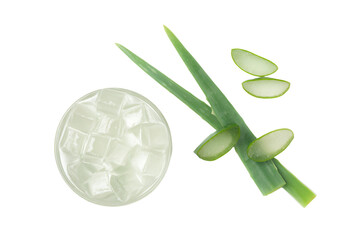 a glass of ice and some sliced up cucumbers