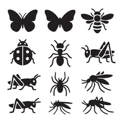 Fototapeta premium Butterfly vector set with various insect silhouettes in seamless collection design