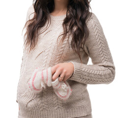 Expecting a new arrival with cozy winter clothing and baby booties