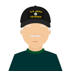 Elderly veteran wearing a black cap with 