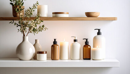 Aromatic Spa Shelf Display with Candles and Vases