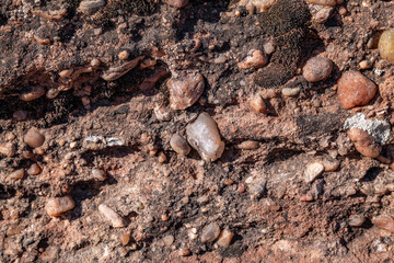 Chinle Formation, Shinarump Member. The Shinarump Conglomerate (coarse-grained sandstone and pebble conglomerate). gravel. Sliding House Overlook, Canyon de Chelly National Monument, Chinle, Arizona. 