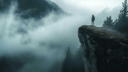 High Elevation Cliffside Fog Dramatic Landscape