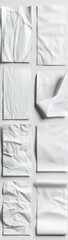 white paper wrinkled poster template ,blank glued creased paper sheet mockup.white poster mockup on wall. empty paper mockup.