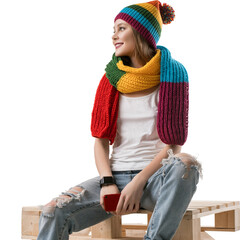 Pretty teenager in knitted hat isolated shot