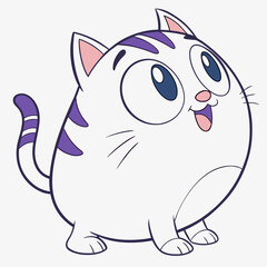 Cute Round Cartoon Cat Vector Illustration for International Cat Day and Pet Prints