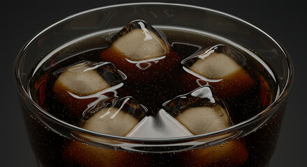 Iced Cola Drink: Refreshing Beverage with Ice Cubes in Glass