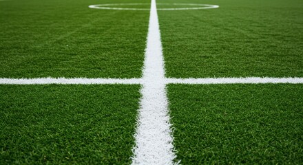 Obraz premium Green Football or Soccer Pitch with White Lines and Center Circle