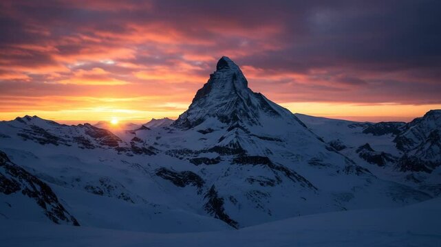Majestic Matterhorn: Sunrise Paints the Snowy Peaks with Fiery Colors.