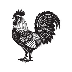 Decorative Rooster Silhouette Vintage Farm Animal Black White Art