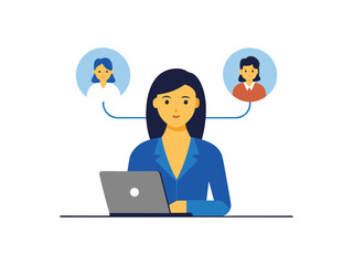 business woman with laptop and speech bubble  on white background 