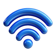 blue wi fi symbol 3d render icon in cartoon plastic style minimal isolated on transparent white background, clipping path