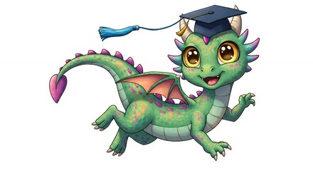 Fototapeta premium Cute cartoon dragon graduate image