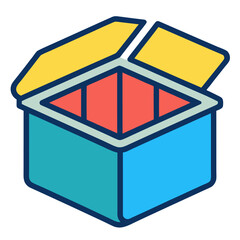 Open divided plastic storage box vector icon on white background.
