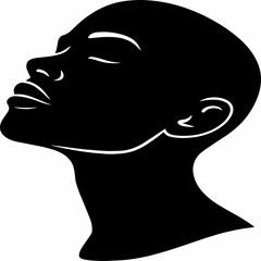 Black and white silhouette of a human side profile facing upward, eyes closed and lips slightly parted isolated white background