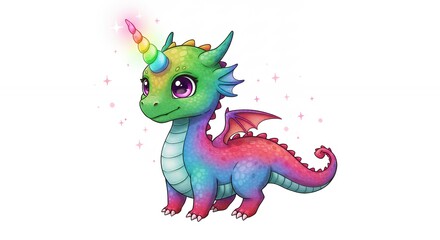 Fototapeta premium Rainbow colored dragon illustration