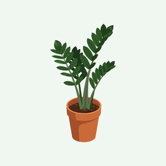 Illustration of a vibrant green ZZ plant in a terracotta pot, perfect for home decor.