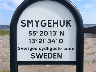 The sign standing on Swedens most southern tip in Smygehuk