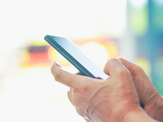 Close up hand people using smartphone browsing internet, business, text or online shopping. Senior woman use mobile phone AI chat bot and communication family. Female touch screen phone social media 