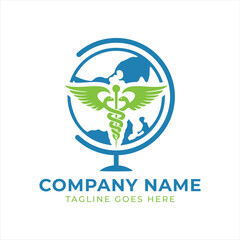 Global Health Symbol with Caduceus: A Logo Design Representing Worldwide Healthcare and Medicine Solutions and Services for a Health Company