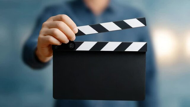 Lights, Camera, Action: A cinematic clapperboard poised for a film, embodying the essence of movie production and creativity, inviting viewers into the exciting world of filmmaking.