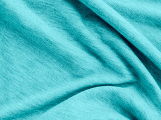 Teal blue fabrick texture background silk cloth abstract emerald pattern abstract fashion material dark light canvas textile curve card mockup environment eco system product presentation.