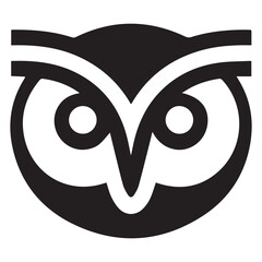 Stylized black and white abstract owl face logo design symbol representing wisdom knowledge and nocturnal activity