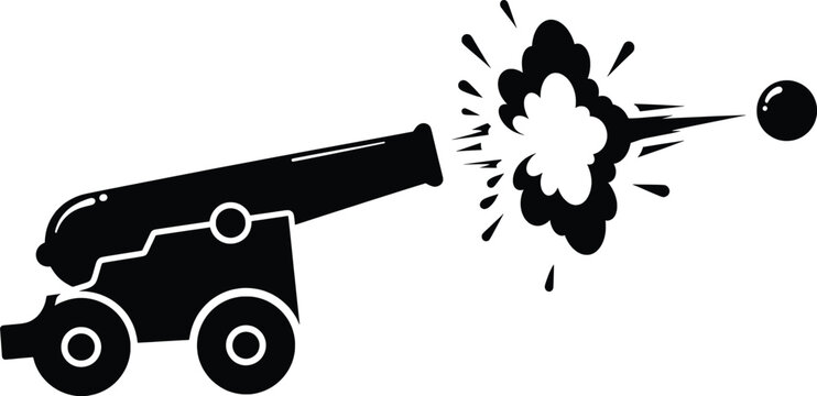 Firing cannon with cannonball vector icon