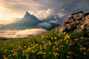Passo Giau at a magical sunset in the Dolomites