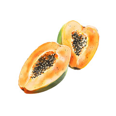 Vibrant Papaya Halves A Watercolor Illustration of Tropical Fruit isolated on transparent background