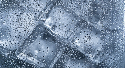 Refreshing Ice Cubes with Water Droplets: A Close-Up View