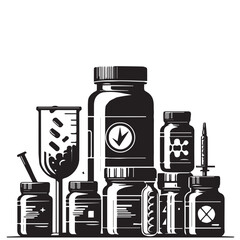 Plastic Supplement Jars – Silhouette Vector

Black Protein Bottle Set – Vector Illustration

Fitness Supplement Containers – Black and White Art