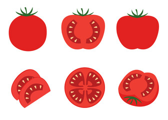 Tomato Vector Set – Whole, Sliced, Halved, and Cross-Section Views in Flat Style