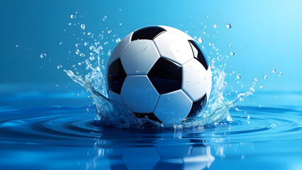 Naklejka premium soccer ball on blue water