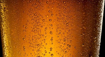 Close-up of a Cold Beer Glass with Condensation Droplets