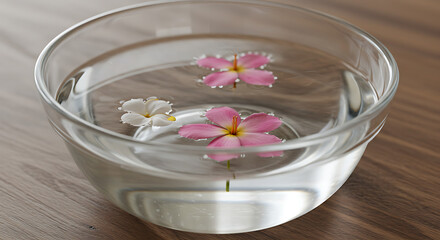 Floating Flowers in a Glass Bowl: A Serene Still Life