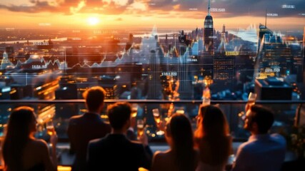Rooftop Celebration Sunset Skyline Financial Success New York City - Powered by Adobe