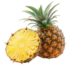 Ripe pineapple, whole and sliced, vibrant yellow interior