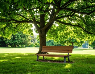 Peaceful Park Bench in the Shade of a Large Tree