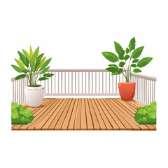 back garden patio area with wood decking and potted plants
