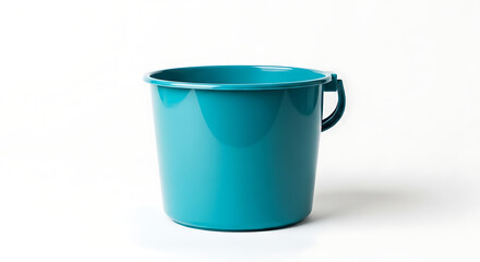 Blue plastic bucket and cup, isolated on white