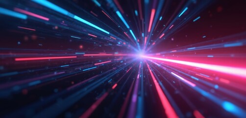 Obraz premium Futuristic gradient background with soft pink to dark blue transition. Offset layered effect, scattered red, blue dots for texture. Complex composition, digital art, 3D render.