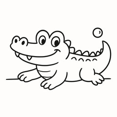 Obraz premium Cute cartoon crocodile with a smiling face and playful expression, coloring page 