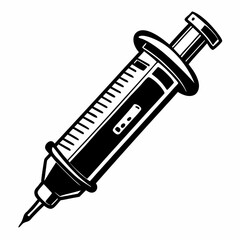 Black and White Medical Syringe Illustration for Healthcare and Vaccine Themes